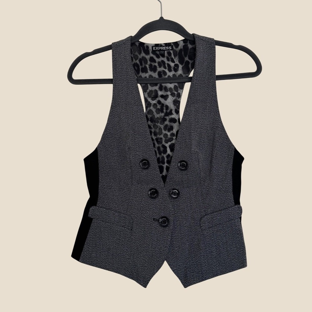 Express Y2K Vintage Size 4 Gray Double Breasted Vest Office Siren Preppy